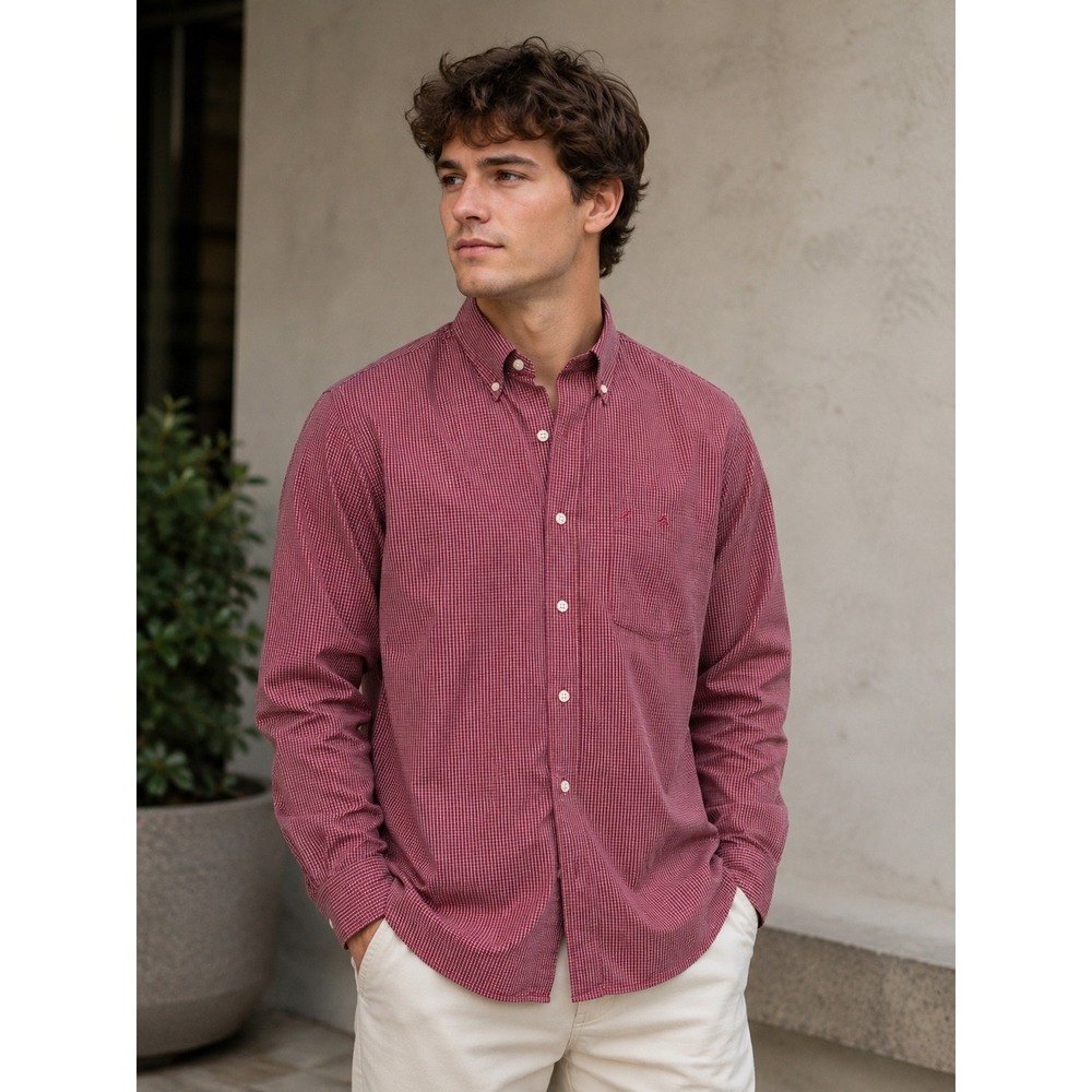 IZOD Men's Medium Red White Check Long Sleeve Shirt -1306